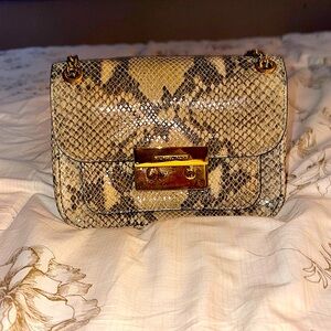 Michael Kors Snake Print Shoulder Bag with Gold Convertible Chain